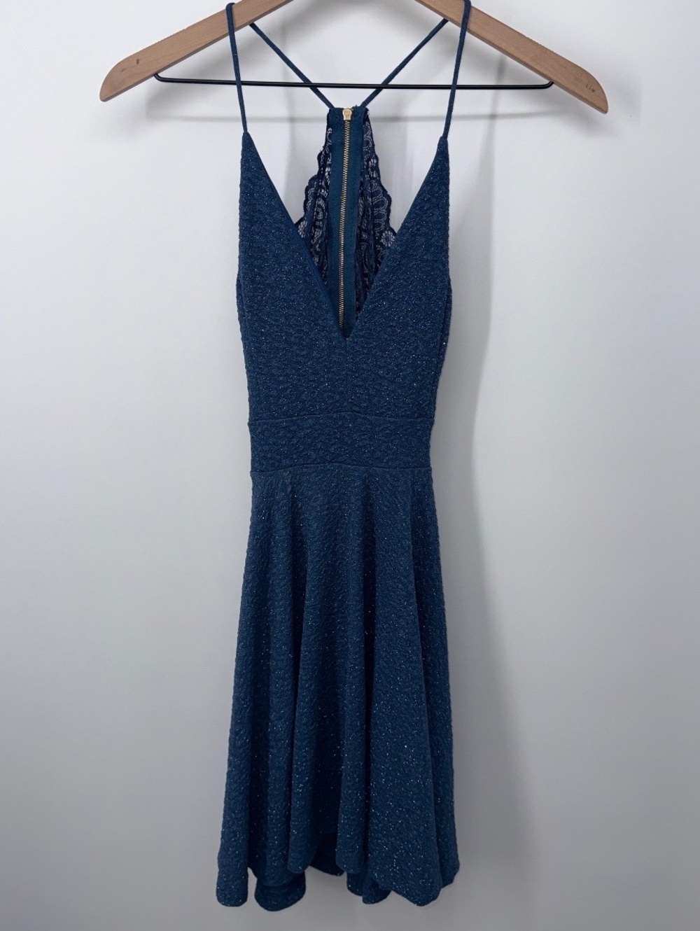 Windsor Dark Denim Sparkle Lace Back Dress Size S